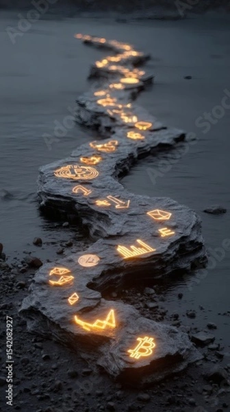 Fototapeta abstract representation of knowledge path with glowing icons of ETFs crypto and stocks