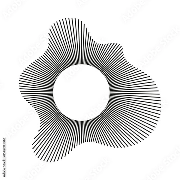 Fototapeta Circular wave. Sound circle lines. Sound ring. Radial wavy frame pattern. Radial rays. Wavy design simple element. Equalizer logotype, radial spectrum. Voice flat symbol. Depicting audio music icon.