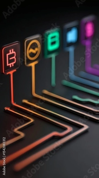 Fototapeta abstract representation of knowledge path with glowing icons of ETFs crypto and stocks