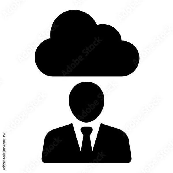 Fototapeta very simple flat and single minimalist Cloud Computing Businessman Silhouettes in black on a white background