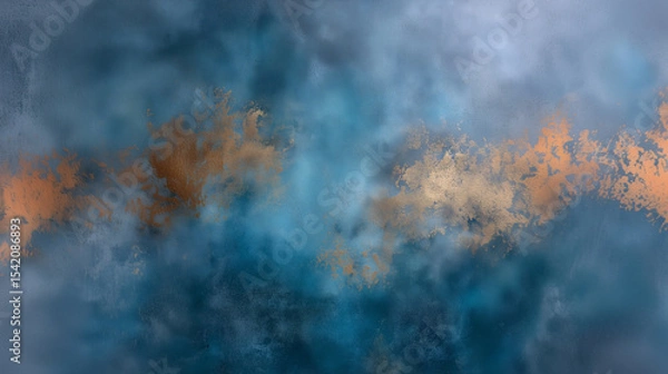 Fototapeta Celestial Canvas: Dramatic clouds and captivating atmospheric perspective, painted in the shades of blue and gold, evoke a sense of awe and wonder.
