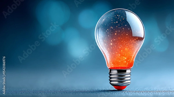 Fototapeta Illuminating Innovation: A creative, luminous lightbulb filled with fiery energy, representing a spark of genius and the dawn of new ideas.