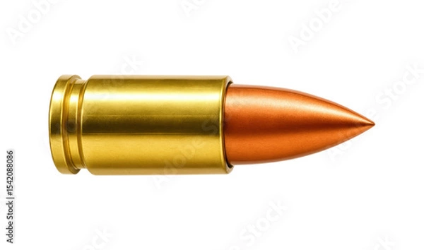 Fototapeta High-Quality Close-Up of a 7.62mm Bullet Cartridge with Brass Casing and Copper-Tipped Projectile Isolated on Transparent and White Background