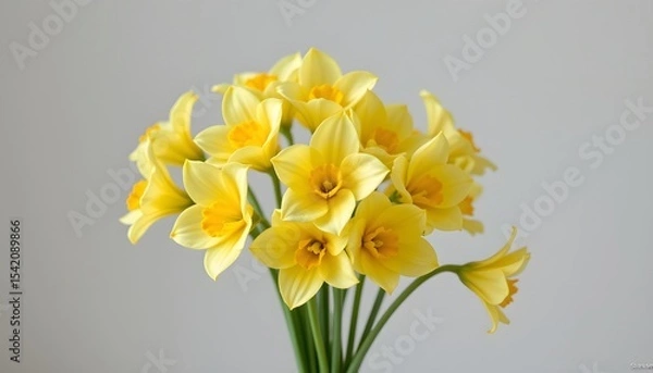 Fototapeta elegant cluster of freesias in a minimalist style, with butter yellow and mint tones, smooth curves, balanced composition, modern aesthetic, high resolution