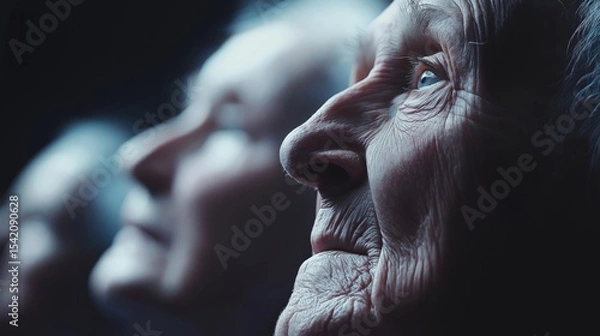 Obraz Proud senior elderly veterans close up profile photo standing in tribute, reflecting honor and respect