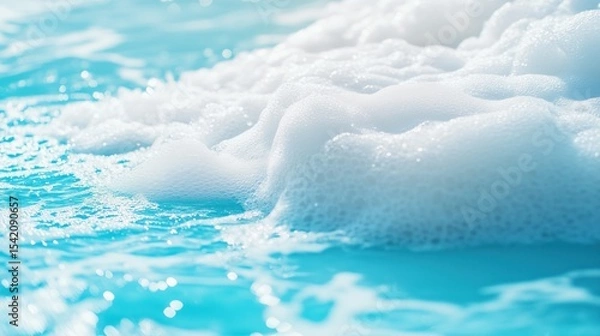 Obraz Close-up of soothing watercolor waves with soft foam on tranquil blue water.