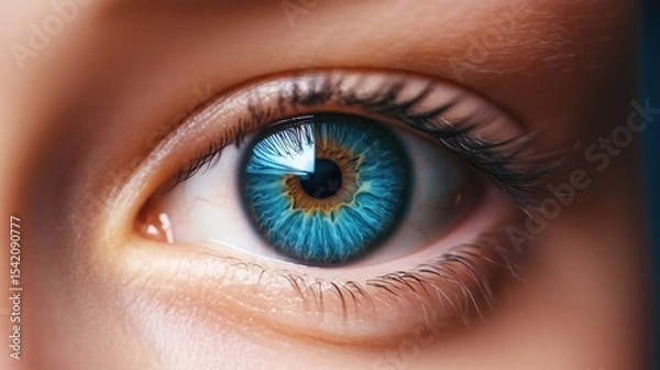 Obraz A detailed close-up of a captivating brown eye with intricate patterns and reflections.