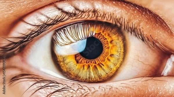Obraz Detailed close-up of a vibrant brown eye showcasing intricate patterns and textures.