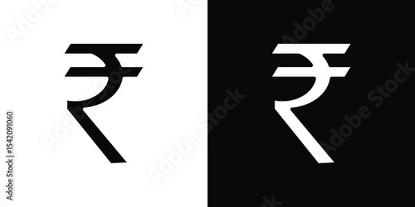 Fototapeta Indian rupee icon black silhouette for web, and mobile app