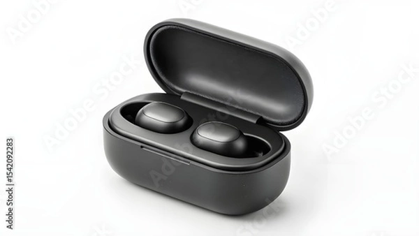 Fototapeta Sleek Black Wireless Earbuds Mockup High-Resolution Product Presentation for Design Inspiration