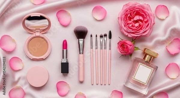 Obraz Makeup and Roses on Silky Fabric