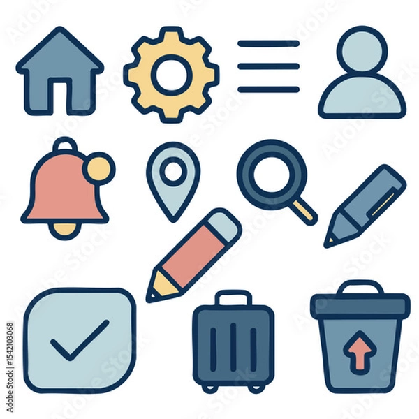 Fototapeta Icons representing various functions and features including home settings user profile