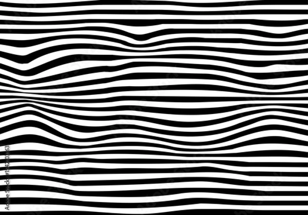 Obraz Wavy black and white horizontal lines pattern with optical illusion effect