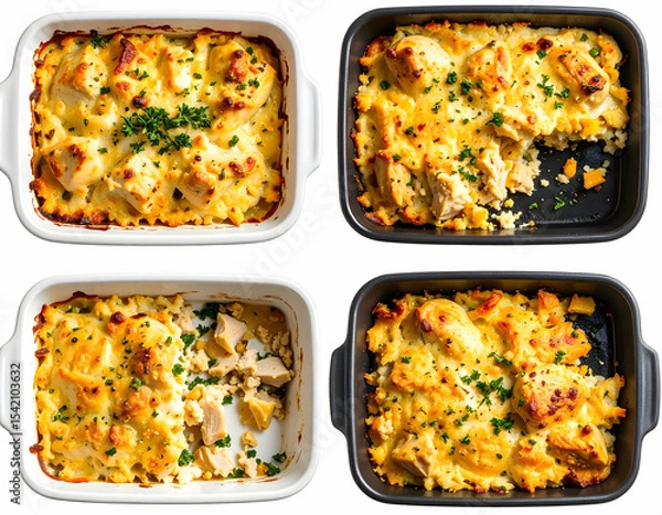 Fototapeta Creamy Chicken and Rice Casserole Recipe Four Delicious Views