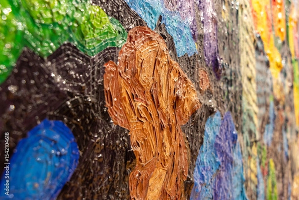 Obraz A close-up view of a vibrant and expressive painting created with the help of clippings