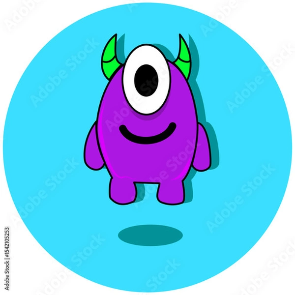Obraz A unique one-eyed purple monster illustration with a modern and minimalist design. This character is very appealing and can be used to add a touch of fantasy or uniqueness to your design projects.