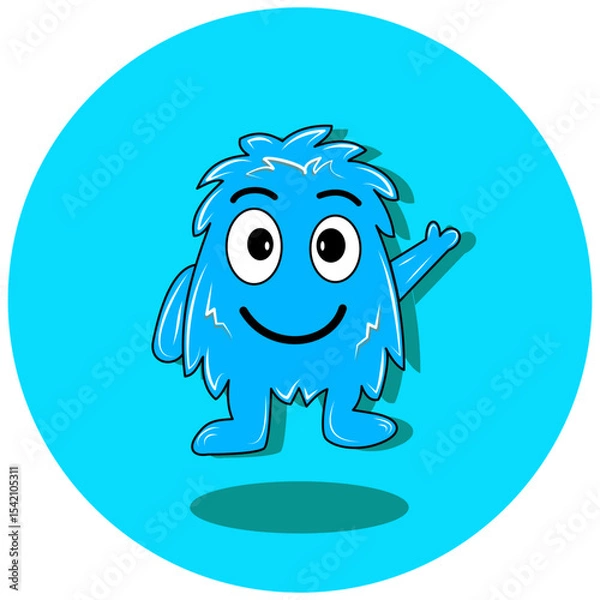 Obraz A friendly and engaging blue monster illustration with a waving expression. This simple yet effective design is suitable for apps, websites, or marketing materials that require a fun