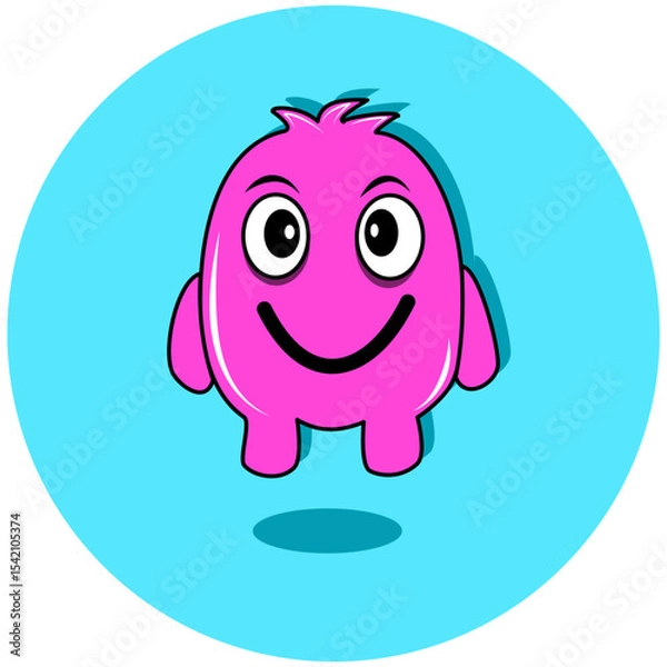 Obraz  A cheerful pink monster illustration with wide eyes and a friendly smile, perfect for children's designs, social media, or playful branding.
