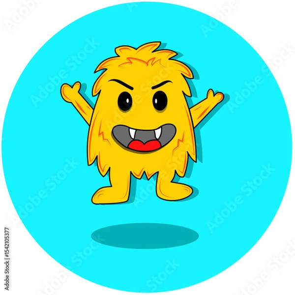 Obraz An energetic and adorable yellow monster character featuring big eyes and a joyful expression. Ideal for children's content, logos, or promotional materials that aim to attract attention