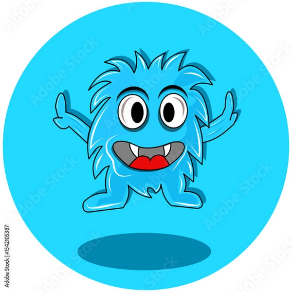 Obraz A seemingly happy blue monster with large eyes and a wide smile. This minimalist design is highly versatile for various creative projects, from social media to children's products,
