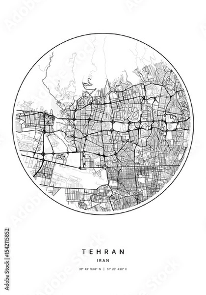 Fototapeta Tehran Iran Circle Map Art