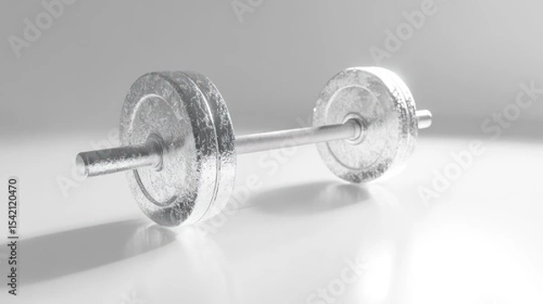 Fototapeta Silver Barbell on a White Background with Shadows, Representing Fitness and Strength