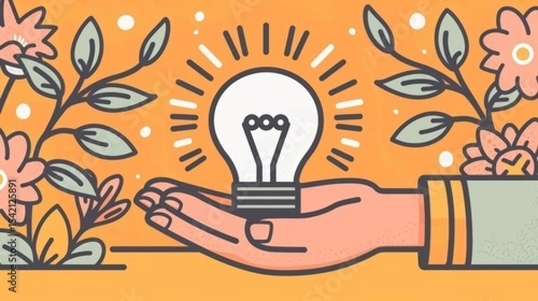Obraz ESG Banners   Environment, Society, and Governance: Hand holding a light bulb with a renewable