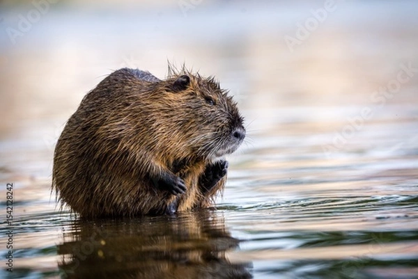 Obraz River nutria in the water