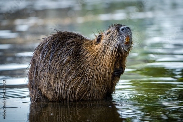 Obraz River nutria in the water