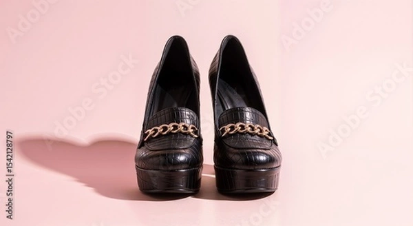 Fototapeta pair of high heels isolated on light pink solid background 