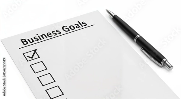 Fototapeta pen and paper and it is written business goal on the paper isolated on white background