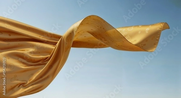 Fototapeta A beautiful mustard colored scarf flew in the air isolated on sky blue background