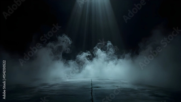 Fototapeta Abstract image of dark room concrete floor. Black room or stage background for product placement. Ai generated 