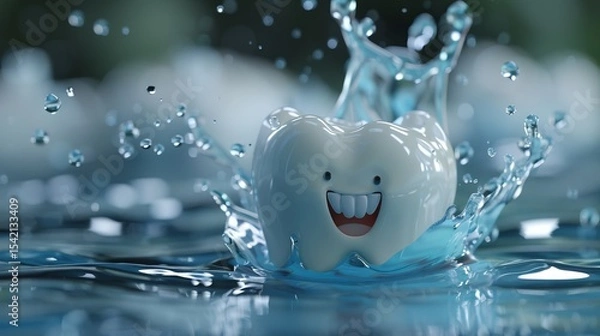 Obraz Innovative 3d rendering of tooth whitening, cleaning, and oral hygiene with fluoride benefits