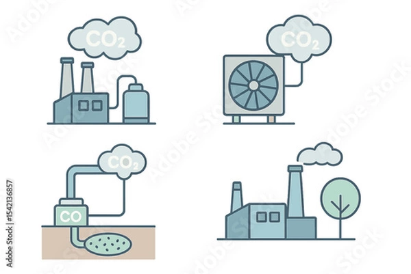 Fototapeta Diagram illustrating carbon dioxide emissions sources and reduction methods in industrial settings
