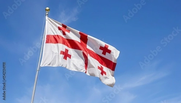 Fototapeta Georgian flag waving against a clear blue sky  