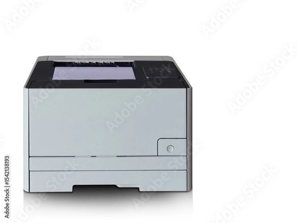 Fototapeta front view black and white laser printer resting on white background, decor, technology, fashion, business, object, copy space