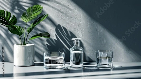 Obraz Scientific skincare presentation with glass flask and laboratory background in 3d rendering