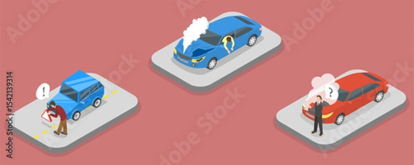 Obraz 3D Isometric Flat Vector Illustration of Car Crash, Depicting Concept Of Road Accident