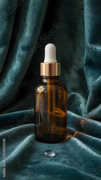 Obraz Amber glass dropper bottle mockup on velvet background for serum oil skincare product ml