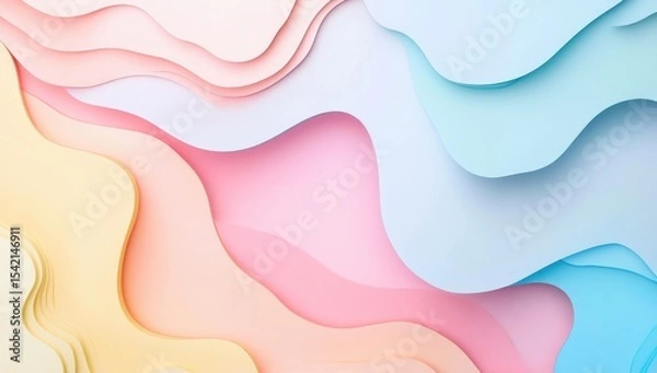 Fototapeta Abstract layered shapes in pastel colors.  Soft, flowing, paper-cut design