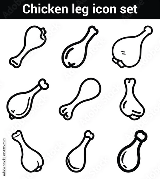 Fototapeta Chicken Leg Line Art Icon Set Featuring Various Culinary Styles and Isolated Elements