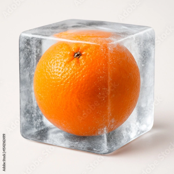 Obraz orange in ice cube on beige background