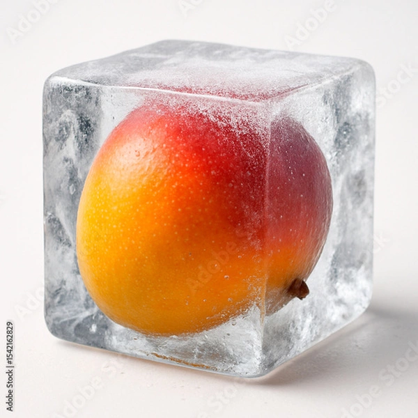 Obraz mango in ice cube on beige background