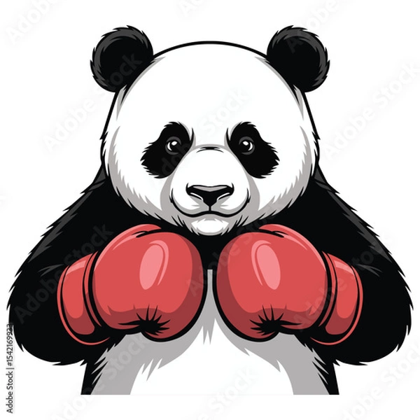 Fototapeta Vector illustration of animal panda in boxing gloves stands on white background. For use in sports clubs, martial arts schools