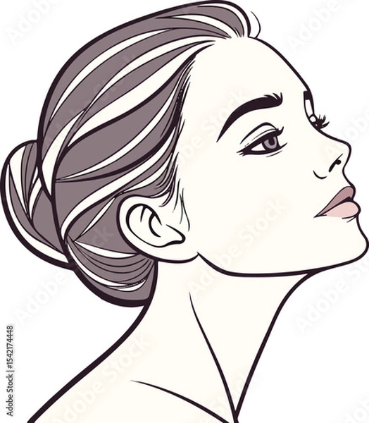 Obraz Minimalistic line art of a woman inside profile showcasing elegance, simplicity, and classic feminine beauty.