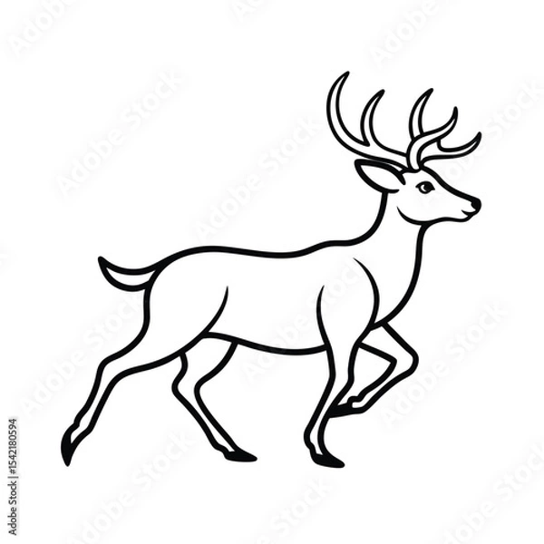 Fototapeta Line art illustration of a running deer with antlers