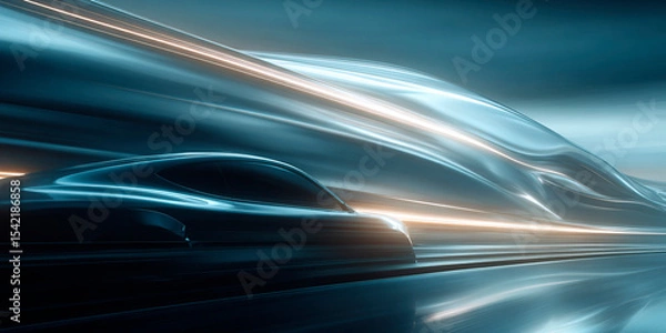 Fototapeta Futuristic car speeding through a glowing high-tech tunnel with flowing light trails and sleek metallic reflections under a moody night sky