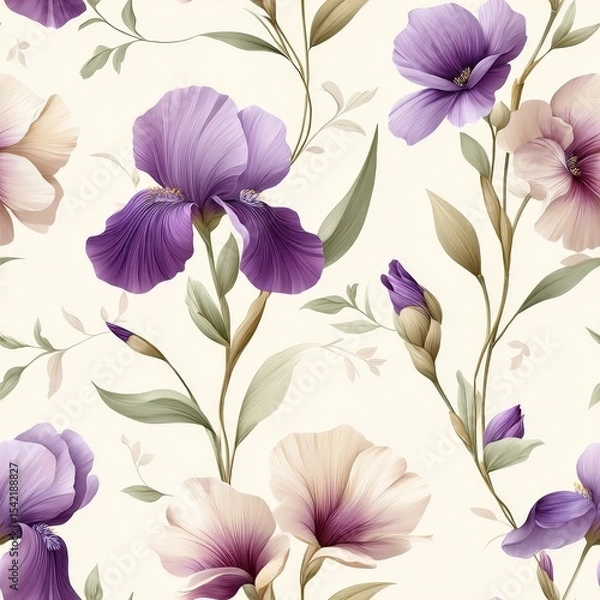 Fototapeta Elegant watercolor iris flower pattern for serene interior decoration