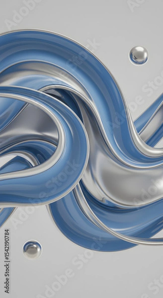 Fototapeta Abstract Blue and Silver 3D Swirls with Spheres